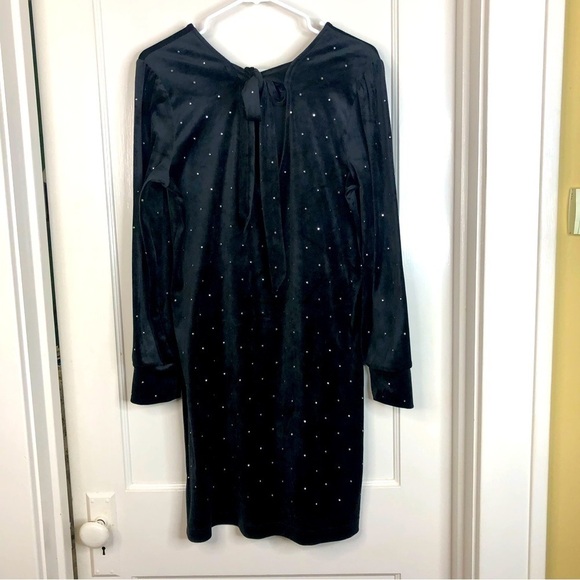 Loft black velvet long sleeve rhinestone bead dress tie at back neck size large - Picture 5 of 11